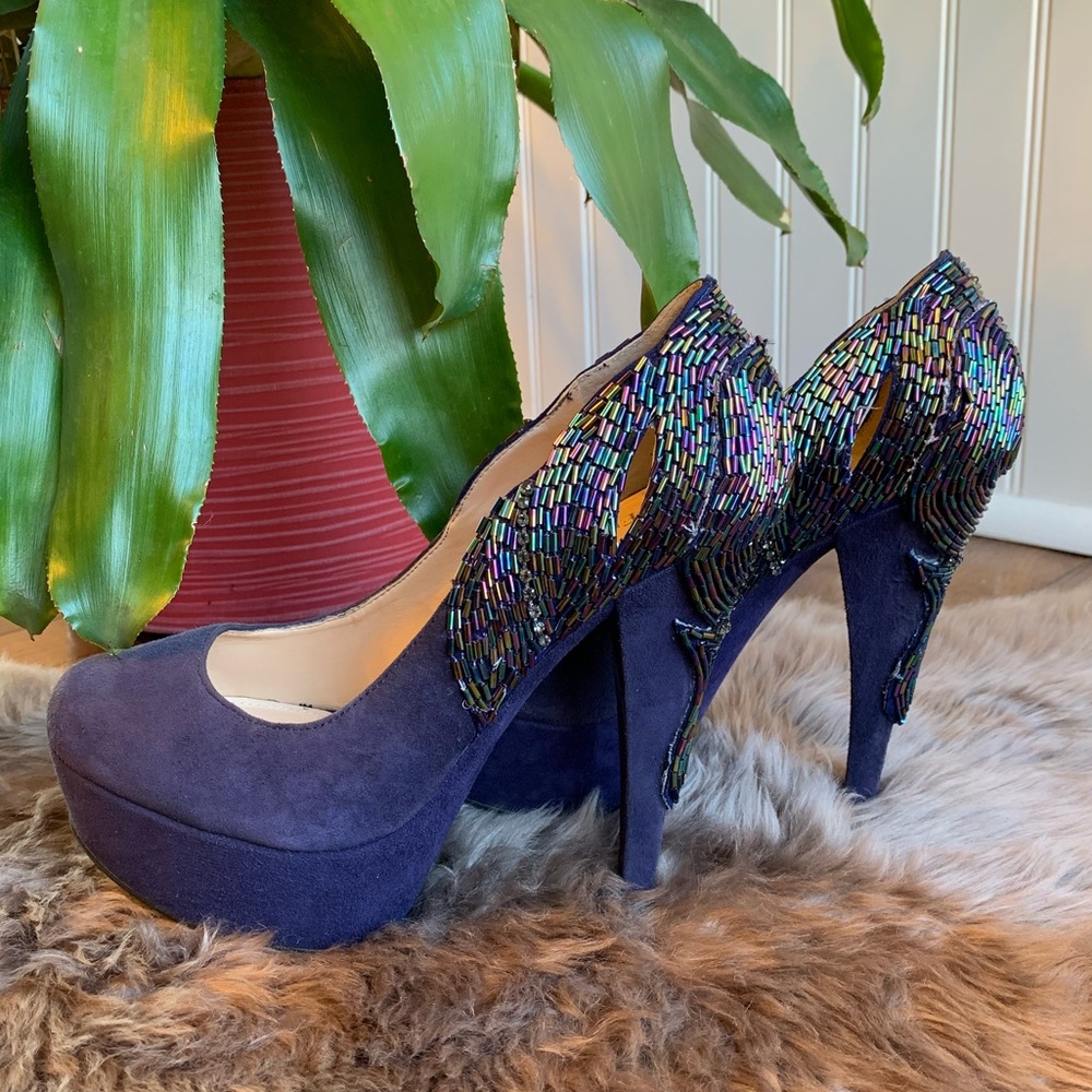 Enzo Angiolini Baladeva Beaded Purple Suede Pump 5 - Picture 2 of 8